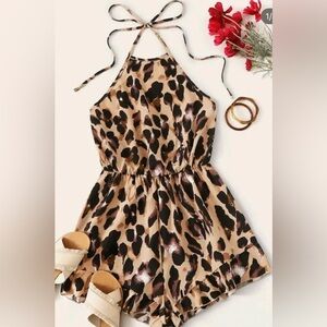 SHEIN Leopard Print Halter Jumpsuit